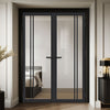 Milano Solid Wood Internal Door Pair UK Made DD0101C Clear Glass - Shadow Black Premium Primed - Urban Lite® Bespoke Sizes