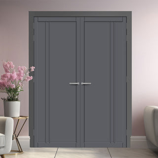 Image: Milano Panel Solid Wood Internal Door Pair UK Made DD0101P - Stormy Grey Premium Primed - Urban Lite® Bespoke Sizes
