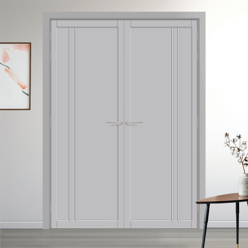 Milano Panel Solid Wood Internal Door Pair UK Made DD0101P - Mist Grey Premium Primed - Urban Lite® Bespoke Sizes