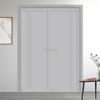 Image: Milano Panel Solid Wood Internal Door Pair UK Made DD0101P - Mist Grey Premium Primed - Urban Lite® Bespoke Sizes