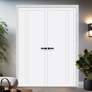 Image: Milano Panel Solid Wood Internal Door Pair UK Made DD0101P - Cloud White Premium Primed - Urban Lite® Bespoke Sizes
