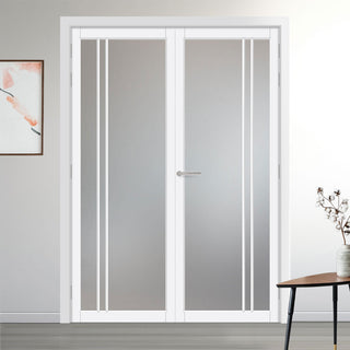 Image: Milano Solid Wood Internal Door Pair UK Made DD0101F Frosted Glass - Cloud White Premium Primed - Urban Lite® Bespoke Sizes