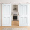 Top Mounted Stainless Steel Sliding Track & Double Door - Nostalgia 4 Panel White Primed Internal Door - Unfinished