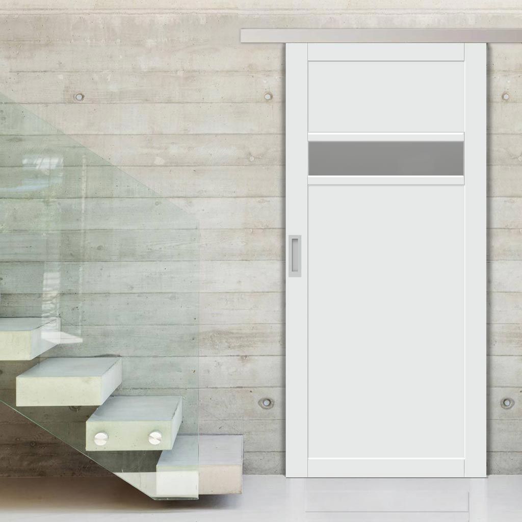 Single Sliding Door & Premium Wall Track - Eco-Urban® Orkney 1 Pane 2 Panel Door DD6403SG Frosted Glass - 6 Colour Options
