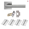 Orlando Door Lever Handle Pack - 4 Square Hinges - Satin Stainless Steel