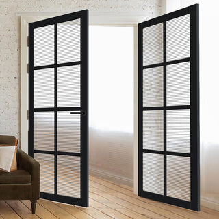 Image: Perth 8 Pane Solid Wood Internal Door Pair UK Made DD6318 - Clear Reeded Glass - Eco-Urban® Shadow Black Premium Primed