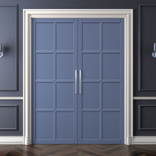 Image: Perth 8 Panel Solid Wood Internal Door Pair UK Made DD6318  - Eco-Urban® Heather Blue Premium Primed