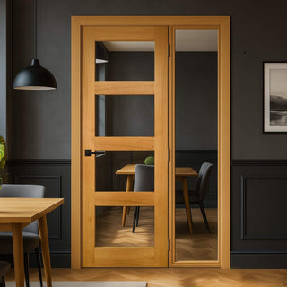 Image: Oak Room Divider - Coventry Shaker Glazed Prefinished Door with Full Glass Side - 2018mm High - Multiple Widths