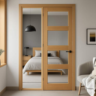 Image: Oak Room Divider - Coventry Shaker Glazed Unfinished Door with Full Glass Side - 2018mm High - Multiple Widths