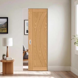 Image: Ravello Oak Single Absolute Evokit Pocket Door - Prefinished