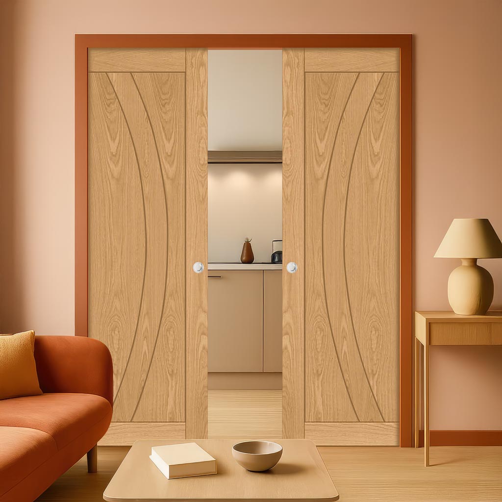 Ravello Oak Double Evokit Pocket Doors - Prefinished