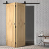 Sliding Top Mounted Black Folding Track & Double Door - Reims Diamond 5 Panel Oak Door - Prefinished