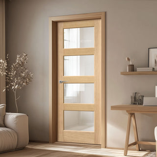 Image: Shaker 4 Pane Oak Internal Door - Clear Glass - Prefinished