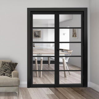 Image: Shoreditch Black Internal Door Pair - Prefinished - Clear Glass - Urban Collection