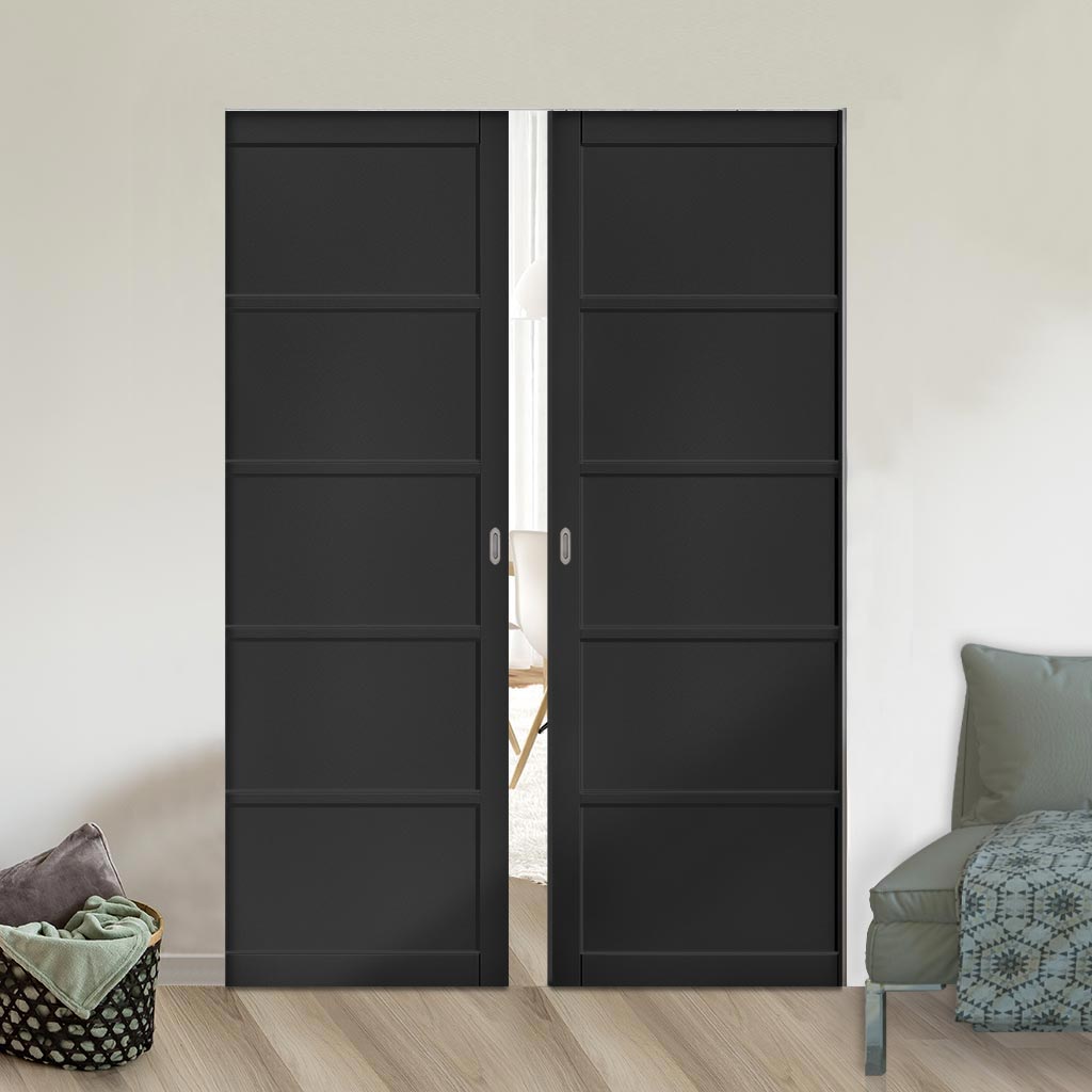 Shoreditch Black Double Absolute Evokit Double Pocket Door - Prefinished - Urban Collection