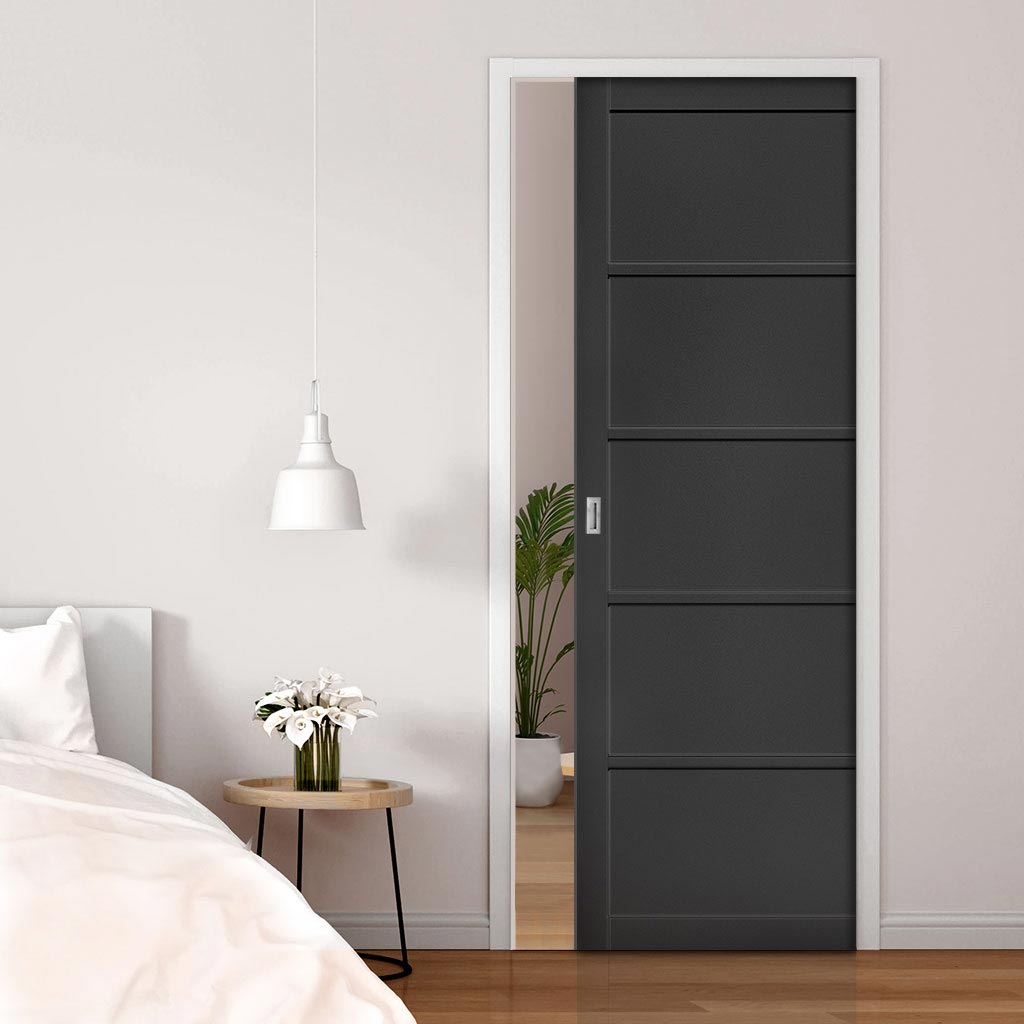 Shoreditch Black Single Evokit Pocket Door - Prefinished - Urban Collection