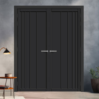 Image: Simona Panel Solid Wood Internal Door Pair UK Made DD0105P - Shadow Black Premium Primed - Urban Lite® Bespoke Sizes