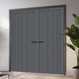 Image: Simona Panel Solid Wood Internal Door Pair UK Made DD0105P - Stormy Grey Premium Primed - Urban Lite® Bespoke Sizes