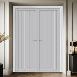 Image: Simona Panel Solid Wood Internal Door Pair UK Made DD0105P - Mist Grey Premium Primed - Urban Lite® Bespoke Sizes