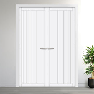 Image: Simona Panel Solid Wood Internal Door Pair UK Made DD0105P - Cloud White Premium Primed - Urban Lite® Bespoke Sizes