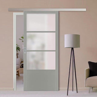 Image: Single Sliding Door & Premium Wall Track - Eco-Urban® Staten 3 Pane 1 Panel Door DD6310SG - Frosted Glass - 6 Colour Options
