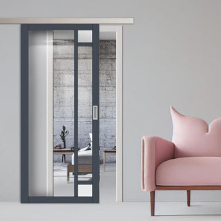 Image: Single Sliding Door & Premium Wall Track - Eco-Urban® Suburban 4 Pane Door DD6411G Clear Glass(2 FROSTED CORNER PANES)- 6 Colour Options