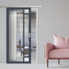 Single Sliding Door & Premium Wall Track - Eco-Urban® Suburban 4 Pane Door DD6411G Clear Glass(2 FROSTED CORNER PANES)- 6 Colour Options