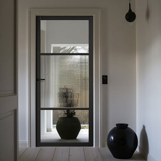 Image: Sutton Black Internal Door - With Clear & Reeded Glass - Prefinished