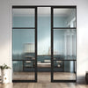 Sutton Black Double Evokit Pocket Doors - With Clear & Reeded Glass - Prefinished