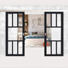 Double Sliding Door & Premium Wall Track - Eco-Urban® Tasmania 7 Pane Doors DD6425G Clear Glass(1 FROSTED PANE) - 6 Colour Options