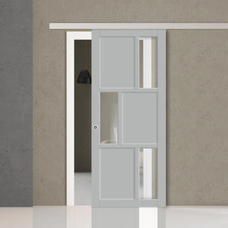 Image: Single Sliding Door & Premium Wall Track - Eco-Urban® Tokyo 3 Pane 3 Panel Door DD6423G Clear Glass - 6 Colour Options