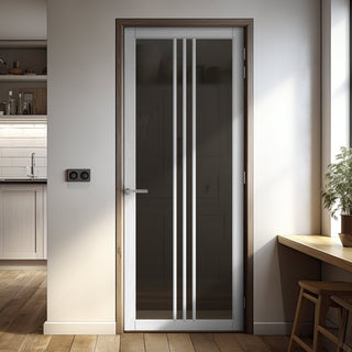 Image: Galeria Solid Wood Internal Door UK Made  DD0102T Tinted Glass - Cloud White Premium Primed - Urban Lite® Bespoke Sizes