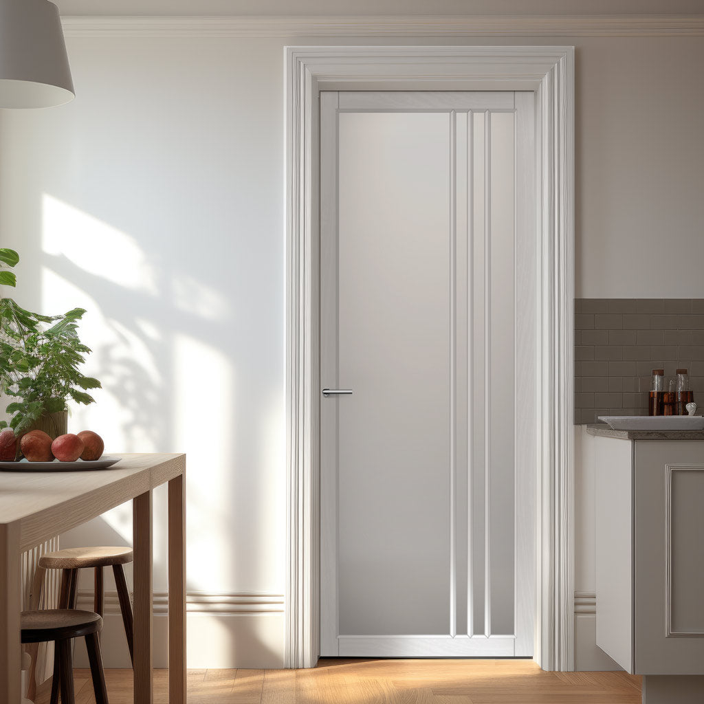 Bella Solid Wood Internal Door UK Made  DD0103F Frosted Glass - Cloud White Premium Primed - Urban Lite® Bespoke Sizes