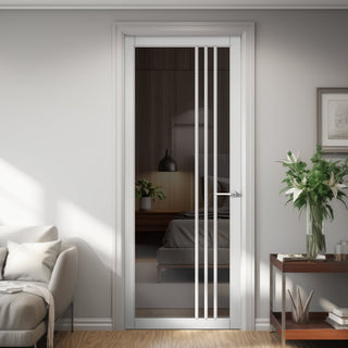 Image: Bella Solid Wood Internal Door UK Made  DD0103T Tinted Glass - Cloud White Premium Primed - Urban Lite® Bespoke Sizes
