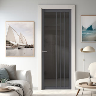 Image: Tula Solid Wood Internal Door UK Made  DD0104T Tinted Glass - Cloud White Premium Primed - Urban Lite® Bespoke Sizes