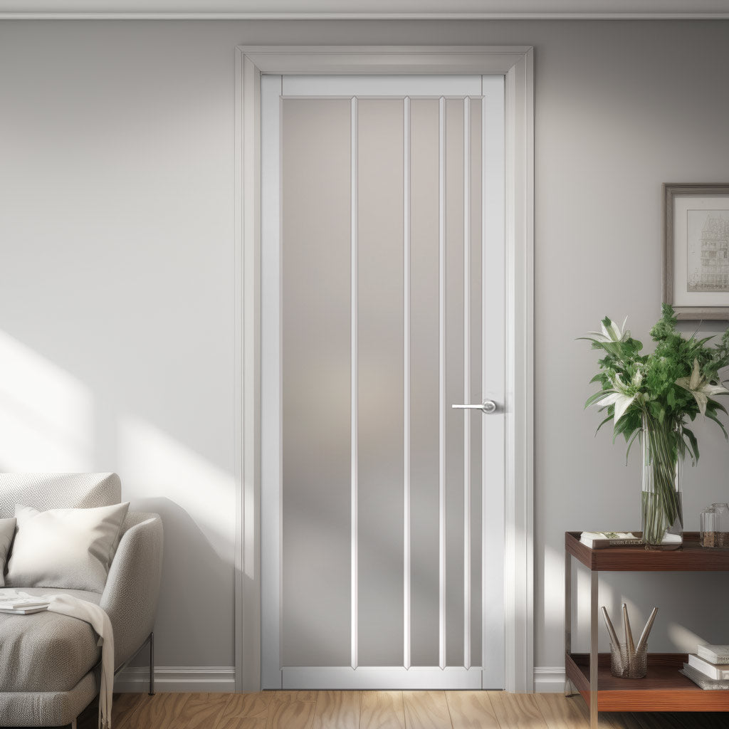 Simona Solid Wood Internal Door UK Made  DD0105F Frosted Glass - Cloud White Premium Primed - Urban Lite® Bespoke Sizes