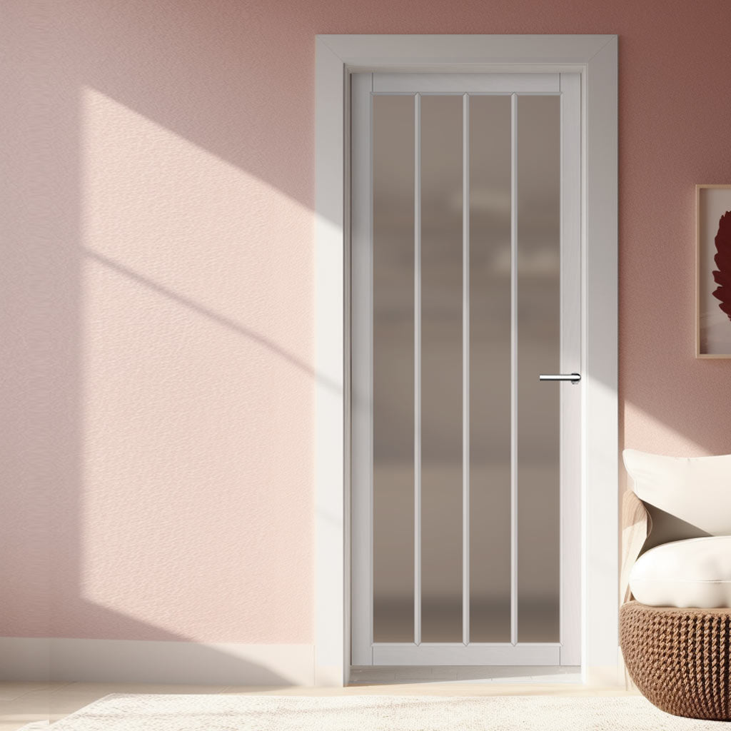 Adiba Solid Wood Internal Door UK Made  DD0106F Frosted Glass - Cloud White Premium Primed - Urban Lite® Bespoke Sizes