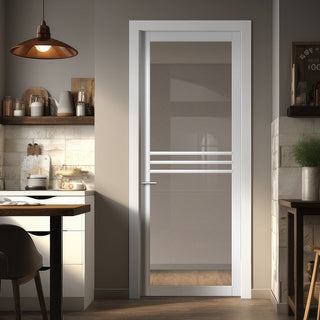 Image: Adina Solid Wood Internal Door UK Made  DD0107C Clear Glass - Cloud White Premium Primed - Urban Lite® Bespoke Sizes