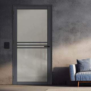 Image: Adina Solid Wood Internal Door UK Made  DD0107F Frosted Glass - Stormy Grey Premium Primed - Urban Lite® Bespoke Sizes