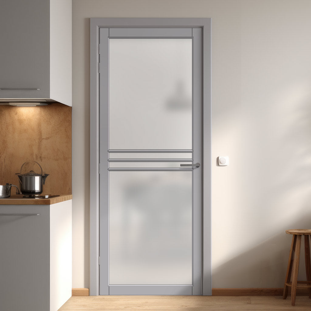 Adina Solid Wood Internal Door UK Made  DD0107F Frosted Glass - Mist Grey Premium Primed - Urban Lite® Bespoke Sizes