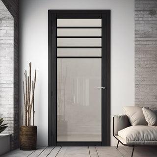 Image: Drake Solid Wood Internal Door UK Made  DD0108C Clear Glass - Shadow Black Premium Primed - Urban Lite® Bespoke Sizes