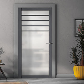 Image: Drake Solid Wood Internal Door UK Made  DD0108F Frosted Glass - Stormy Grey Premium Primed - Urban Lite® Bespoke Sizes