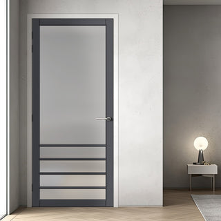 Image: Hirahna Solid Wood Internal Door UK Made  DD0109F Frosted Glass - Stormy Grey Premium Primed - Urban Lite® Bespoke Sizes