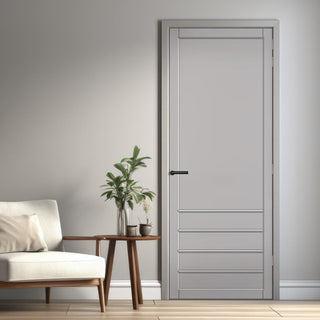 Image: Hirahna Panel Solid Wood Internal Door UK Made  DD0109P - Mist Grey Premium Primed - Urban Lite® Bespoke Sizes