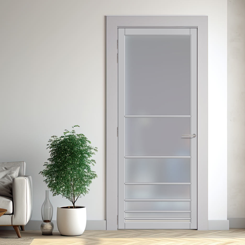 Chord Solid Wood Internal Door UK Made  DD0110F Frosted Glass - Mist Grey Premium Primed - Urban Lite® Bespoke Sizes