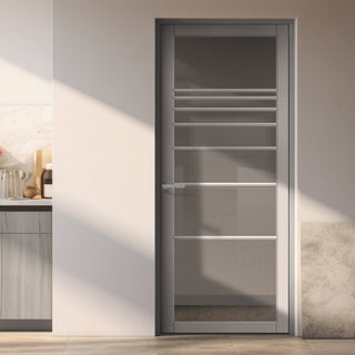 Image: Amoo Solid Wood Internal Door UK Made  DD0112C Clear Glass - Mist Grey Premium Primed - Urban Lite® Bespoke Sizes