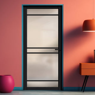 Image: Ebida Solid Wood Internal Door UK Made  DD0113F Frosted Glass - Shadow Black Premium Primed - Urban Lite® Bespoke Sizes