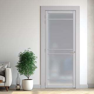 Image: Ebida Solid Wood Internal Door UK Made  DD0113F Frosted Glass - Mist Grey Premium Primed - Urban Lite® Bespoke Sizes