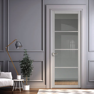 Image: Firena Solid Wood Internal Door UK Made  DD0114C Clear Glass - Mist Grey Premium Primed - Urban Lite® Bespoke Sizes