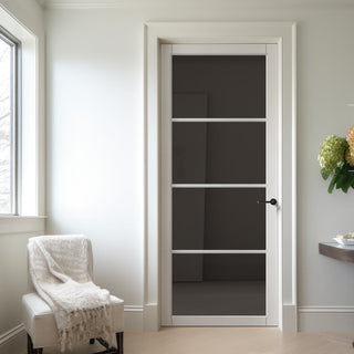 Image: Firena Solid Wood Internal Door UK Made  DD0114T Tinted Glass - Cloud White Premium Primed - Urban Lite® Bespoke Sizes